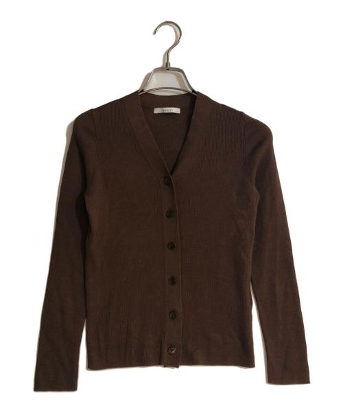 ANAYI（アナイ）ANAYI (アナイ) Vネック ウール シルクリブニットカーディガン ブラウン サイズ:Sの古着・服飾アイテム