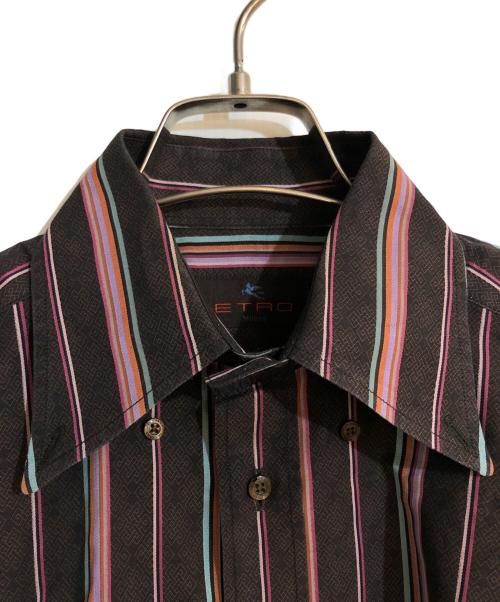 ETRO（エトロ）ETRO (エトロ) 刺繍ストライプシャツ ブラウン サイズ:SIZE 38の古着・服飾アイテム
