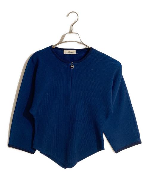 TORY BURCH（トリーバーチ）TORY BURCH (トリーバーチ) ショートスリーブジップカーディガン ブルー サイズ:Mの古着・服飾アイテム
