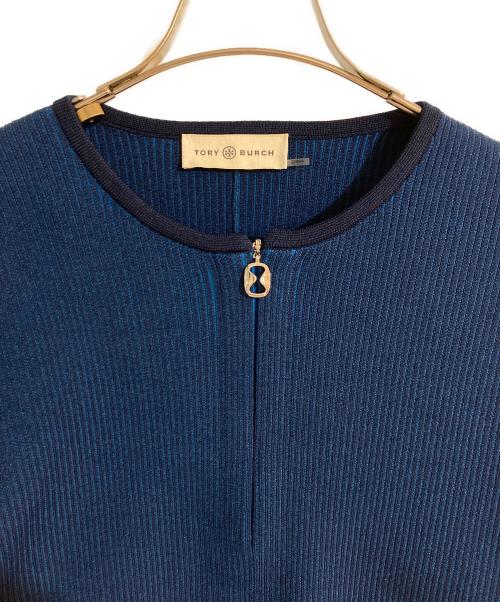 TORY BURCH（トリーバーチ）TORY BURCH (トリーバーチ) ショートスリーブジップカーディガン ブルー サイズ:Mの古着・服飾アイテム