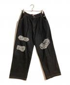 BADWAYバッドウェイ）の古着「ダメージデニムパンツ」｜ブラック