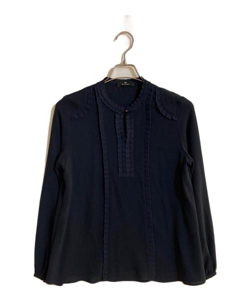 PAUL SMITH（ポールスミス）PAUL SMITH (ポールスミス) ソフトジョーゼット フリルブラウス ネイビー サイズ:Lの古着・服飾アイテム