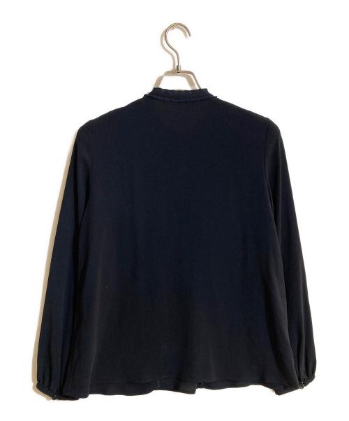 PAUL SMITH（ポールスミス）PAUL SMITH (ポールスミス) ソフトジョーゼット フリルブラウス ネイビー サイズ:Lの古着・服飾アイテム