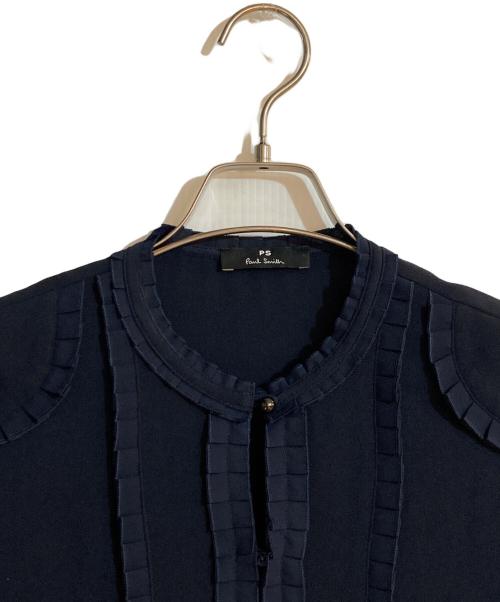 PAUL SMITH（ポールスミス）PAUL SMITH (ポールスミス) ソフトジョーゼット フリルブラウス ネイビー サイズ:Lの古着・服飾アイテム