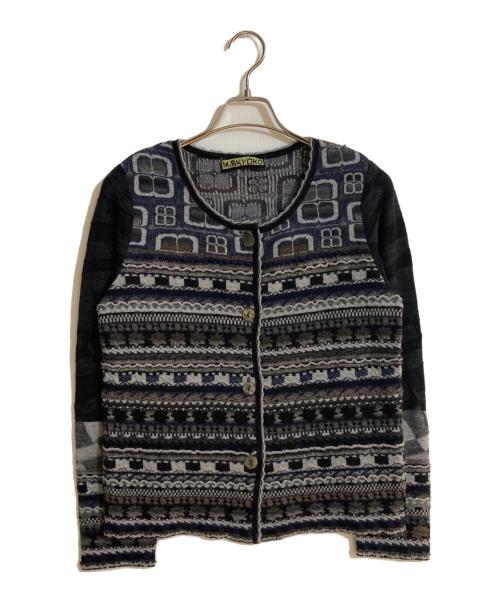 M.&KYOKO（エムアンドキョウコ）M.&KYOKO (エムアンドキョウコ) ジャガードニットカーディガン グレー サイズ:２の古着・服飾アイテム