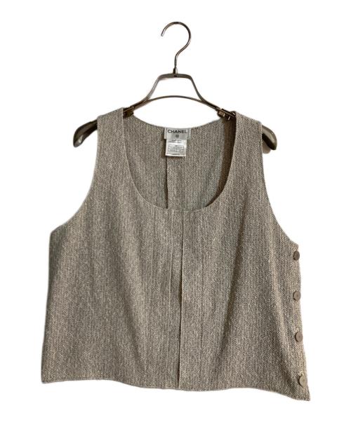 CHANEL（シャネル）CHANEL (シャネル) ツイードベストスカートセットアップ グレー サイズ:４2の古着・服飾アイテム