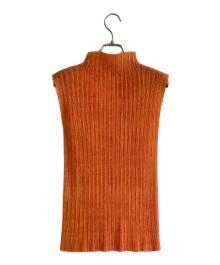 PLEATS PLEASE（プリーツプリーズ）の古着「ノースリーブプリーツカットソー」｜オレンジ