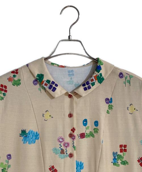 Jocomomola（ホコモモラ）Jocomomola (ホコモモラ) Verde pera プリントシャツワンピース アイボリー サイズ:Lの古着・服飾アイテム