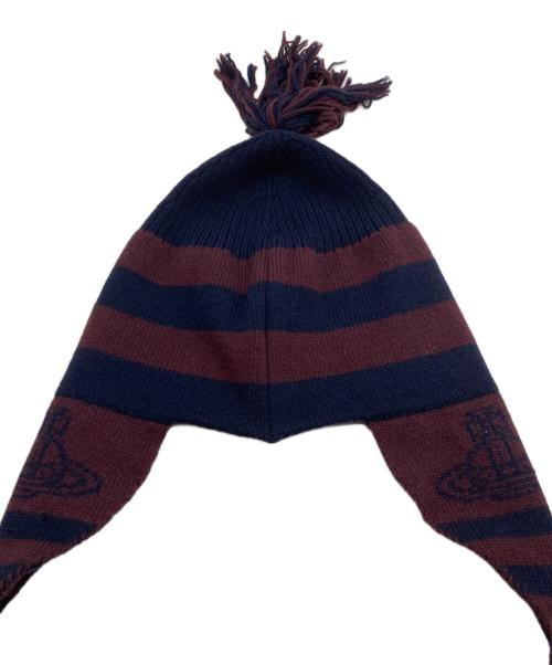 Vivienne Westwood（ヴィヴィアンウエストウッド）Vivienne Westwood (ヴィヴィアンウエストウッド) 23AWオーブフリンジボーダービーニー ボルドー×ネイビーの古着・服飾アイテム