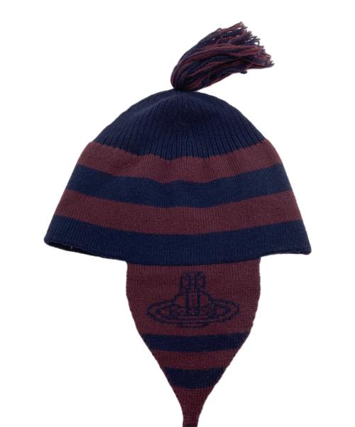 Vivienne Westwood（ヴィヴィアンウエストウッド）Vivienne Westwood (ヴィヴィアンウエストウッド) 23AWオーブフリンジボーダービーニー ボルドー×ネイビーの古着・服飾アイテム