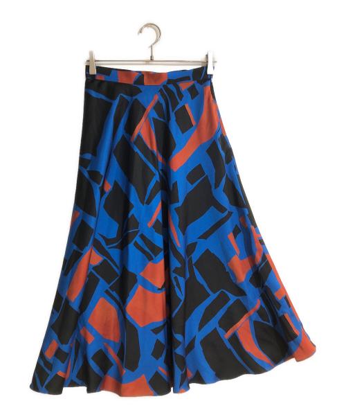 allureville（アルアバイル）allureville (アルアバイル) ブロックキカプリントフレアスカート ブルー サイズ:SIZE2の古着・服飾アイテム
