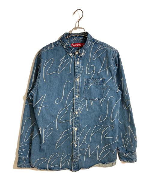 SUPREME（シュプリーム）Supreme (シュプリーム) Handwriting Jacquard Denim Shirt／ ハンドライティングジャガードデニムシャツ インディゴ サイズ:Mの古着・服飾アイテム