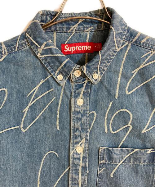SUPREME（シュプリーム）Supreme (シュプリーム) Handwriting Jacquard Denim Shirt／ ハンドライティングジャガードデニムシャツ インディゴ サイズ:Mの古着・服飾アイテム