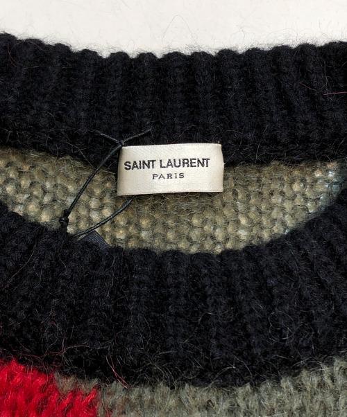 Saint Laurent Paris（サンローランパリ）Saint Laurent Paris (サンローランパリ) アルパカ・モヘヤ混ニット ブラック×グリーン サイズ:180/104Ａの古着・服飾アイテム
