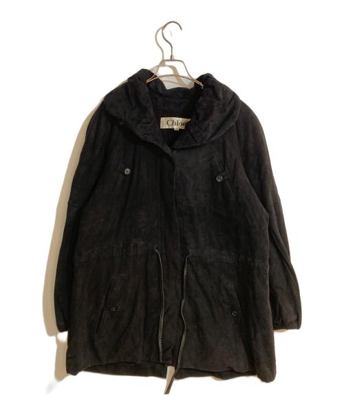 Chloe（クロエ）Chloe (クロエ) ドローストーリングラムレザースウェードコート ブラック サイズ:Ｌの古着・服飾アイテム