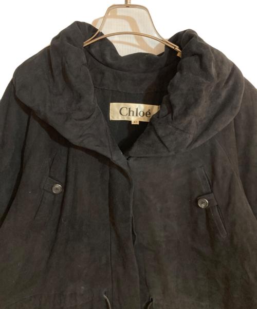 Chloe（クロエ）Chloe (クロエ) ドローストーリングラムレザースウェードコート ブラック サイズ:Ｌの古着・服飾アイテム
