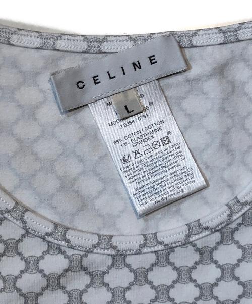 CELINE（セリーヌ）CELINE (セリーヌ) マカダムロゴプリントカットソー ホワイト×グレー サイズ:Ｌの古着・服飾アイテム