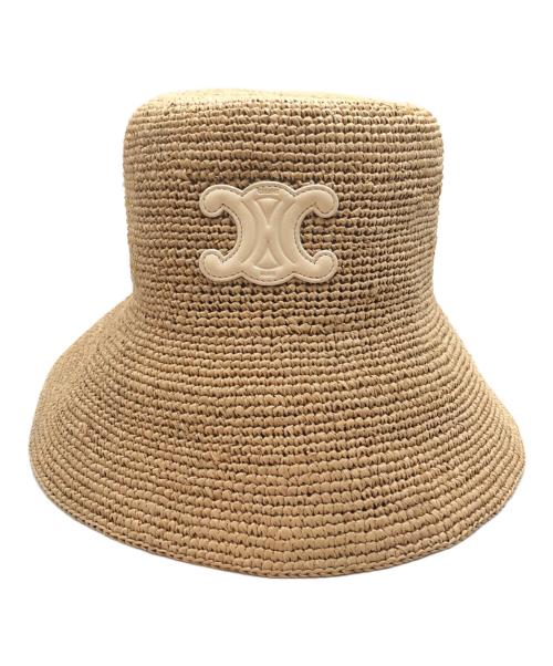 CELINE（セリーヌ）CELINE (セリーヌ) トリオンフバケットハット ラフィア ハニー/クリーム サイズ:1の古着・服飾アイテム