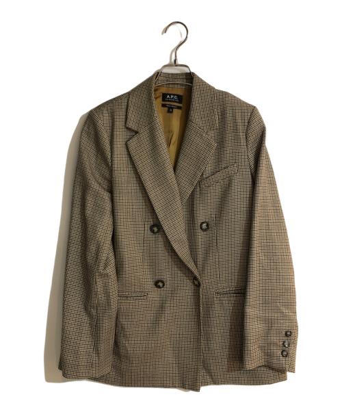 A.P.C.（アーペーセー）A.P.C. (アーペーセー) チェックダブルジャケット ブラウン サイズ:Sの古着・服飾アイテム