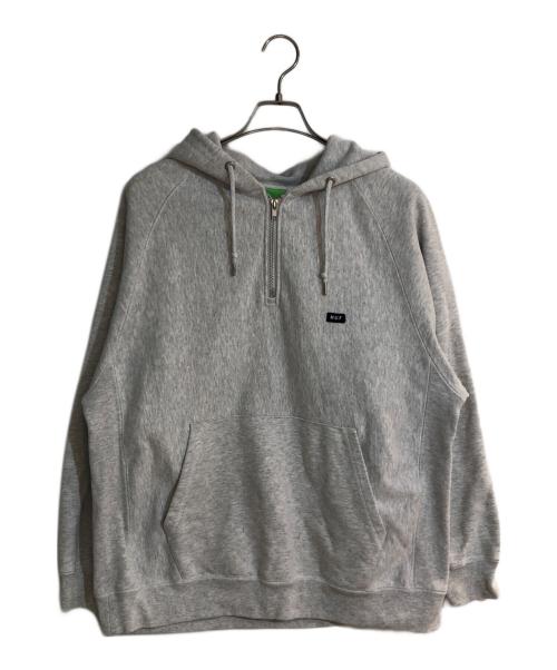 HUF（ハフ）HUF (ハフ) BAR LOGO HALF ZIP HOODIE/バーロゴハーフジップフーディ グレー サイズ:Lの古着・服飾アイテム