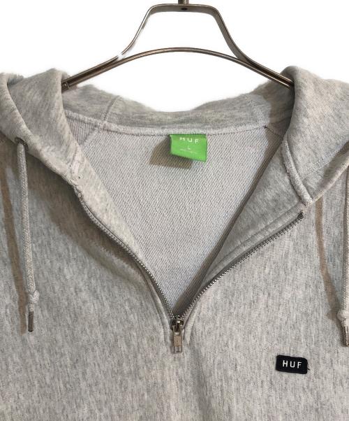 HUF（ハフ）HUF (ハフ) BAR LOGO HALF ZIP HOODIE/バーロゴハーフジップフーディ グレー サイズ:Lの古着・服飾アイテム