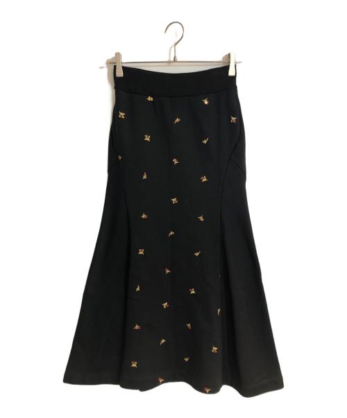 Mame Kurogouchi（マメクロゴウチ）Mame Kurogouchi (マメクロゴウチ) Floral Motif Embroidered Sweater Skirt ブラック サイズ:1の古着・服飾アイテム
