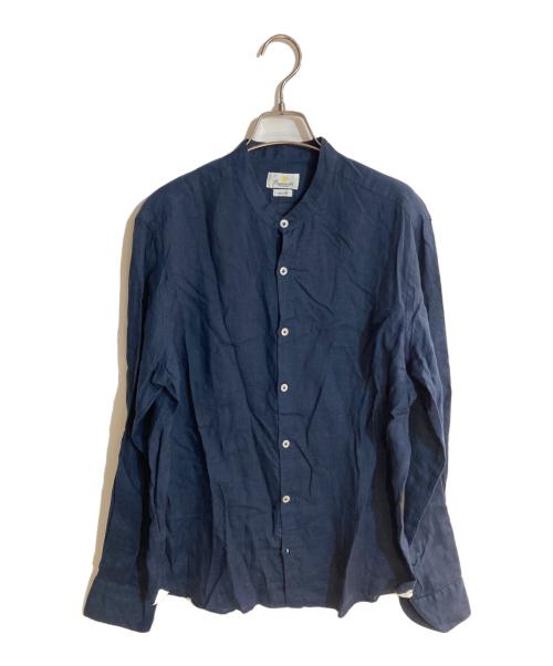 giannetto（ジャンネット）giannetto (ジャンネット) リネンバンドカラーシャツ ネイビー サイズ:16 1/2の古着・服飾アイテム