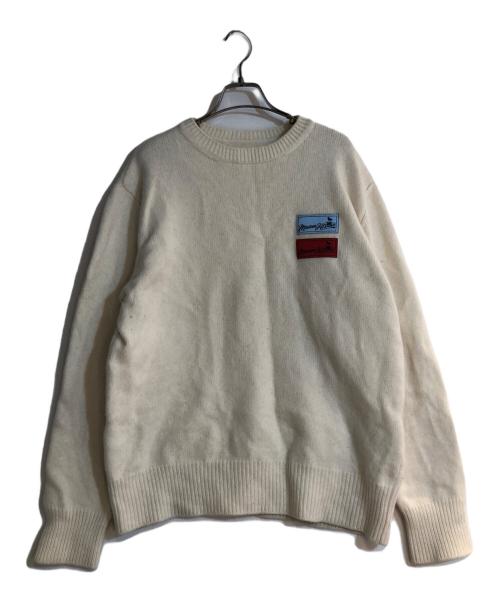 maison kitsune（メゾンキツネ）maison kitsune (メゾンキツネ) 刺繍クルーネックニット ホワイト サイズ:表記なしの古着・服飾アイテム
