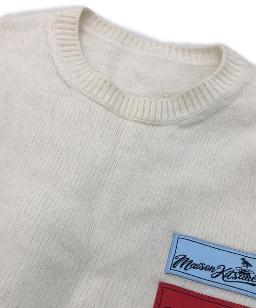 maison kitsune（メゾンキツネ）maison kitsune (メゾンキツネ) 刺繍クルーネックニット ホワイト サイズ:表記なしの古着・服飾アイテム