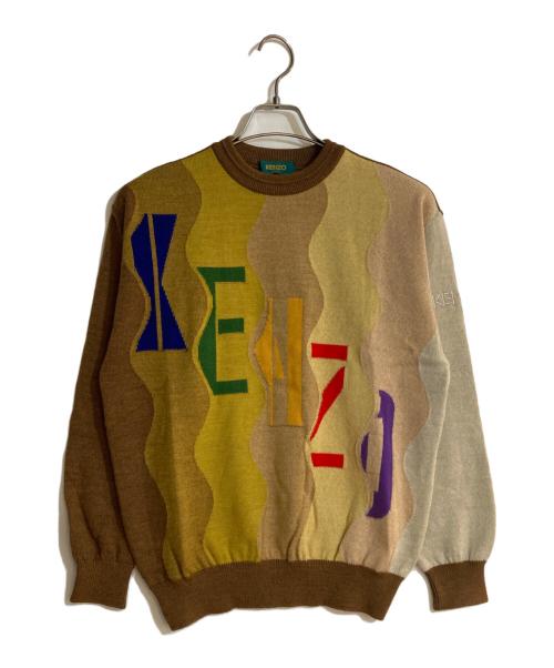 KENZO GOLF（ケンゾー ゴルフ）KENZO GOLF (ケンゾー ゴルフ) クルーネック腕刺繍ロゴニット ブラウン サイズ:1の古着・服飾アイテム