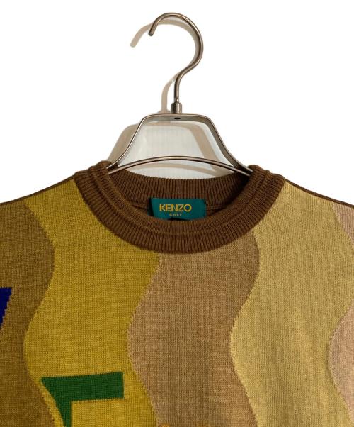 KENZO GOLF（ケンゾー ゴルフ）KENZO GOLF (ケンゾー ゴルフ) クルーネック腕刺繍ロゴニット ブラウン サイズ:1の古着・服飾アイテム