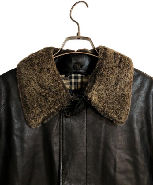 BURBERRY LONDON（バーバリーロンドン）BURBERRY LONDON (バーバリーロンドン) ノバチェックライニングラムレザーコート ブラック サイズ:Lの古着・服飾アイテム