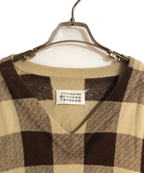 Maison Margiela（メゾンマルジェラ）Maison Margiela (メゾンマルジェラ) 04SS本人期チェックVネックニット ブラウン サイズ:Sの古着・服飾アイテム