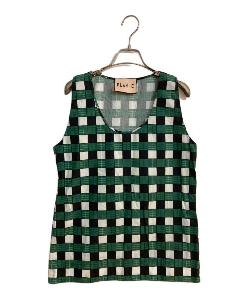 PLAN C（プランシー）PLAN C (プランシー) チェックプリントノースリーブブラウス グリーン サイズ:36の古着・服飾アイテム