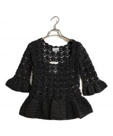 GANNI（ガニー）の古着「スクエアネッククロシェニットトップ」｜ブラック