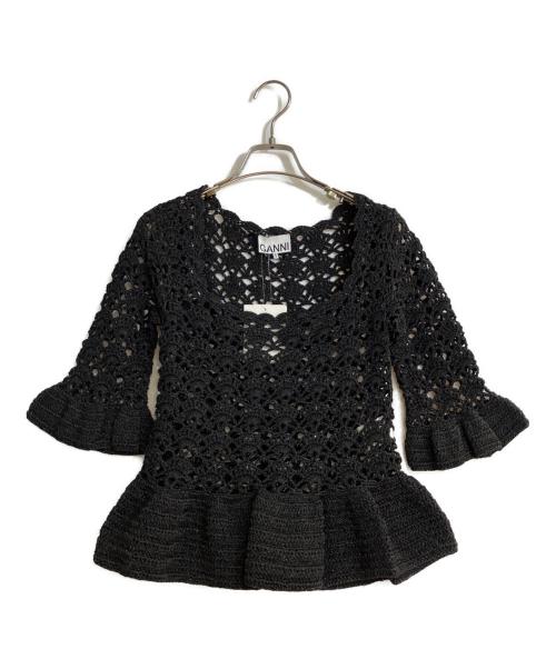 GANNI（ガニー）Ganni (ガニー) スクエアネッククロシェニットトップ ブラック サイズ:XS 未使用品の古着・服飾アイテム