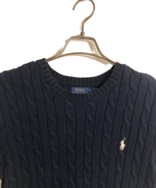 POLO RALPH LAUREN（ポロ・ラルフローレン）POLO RALPH LAUREN (ポロ・ラルフローレン) ポニー刺繍ショートスリーブケーブルニット ネイビー サイズ:Ｌの古着・服飾アイテム