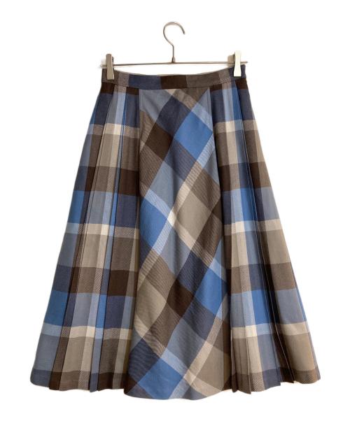 BLUE LABEL CRESTBRIDGE（ブルーレーベルクレストブリッジ）BLUE LABEL CRESTBRIDGE (ブルーレーベルクレストブリッジ) クレストブリッジチェックウールビエラプリーツスカート ブルー サイズ:38の古着・服飾アイテム