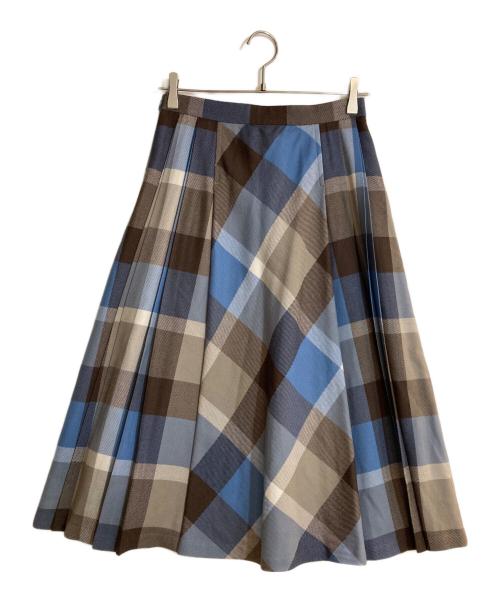BLUE LABEL CRESTBRIDGE（ブルーレーベルクレストブリッジ）BLUE LABEL CRESTBRIDGE (ブルーレーベルクレストブリッジ) クレストブリッジチェックウールビエラプリーツスカート ブルー サイズ:38の古着・服飾アイテム