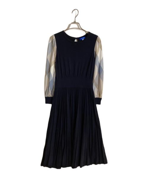 BLUE LABEL CRESTBRIDGE（ブルーレーベルクレストブリッジ）BLUE LABEL CRESTBRIDGE (ブルーレーベルクレストブリッジ) コンパクトコットンブレンドニットワンピース ネイビー サイズ:36の古着・服飾アイテム