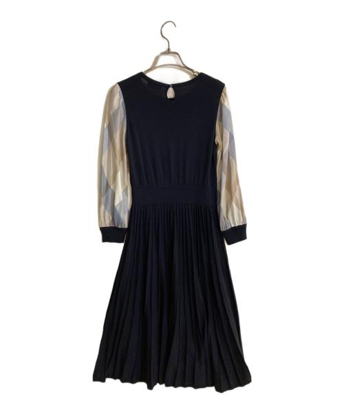 BLUE LABEL CRESTBRIDGE（ブルーレーベルクレストブリッジ）BLUE LABEL CRESTBRIDGE (ブルーレーベルクレストブリッジ) コンパクトコットンブレンドニットワンピース ネイビー サイズ:36の古着・服飾アイテム