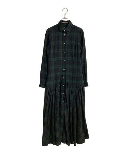 POLO RALPH LAUREN（ポロ・ラルフローレン）POLO RALPH LAUREN (ポロ・ラルフローレン) ボリュームチェックシャツワンピース グリーンの古着・服飾アイテム