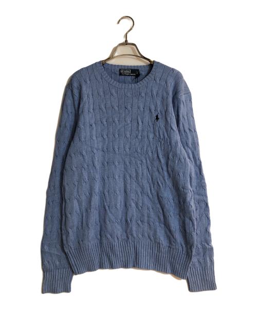 POLO RALPH LAUREN（ポロ・ラルフローレン）POLO RALPH LAUREN (ポロ・ラルフローレン) シルク100％ケーブルクルーネックニット スカイブルー サイズ:Ｍの古着・服飾アイテム