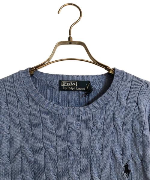 POLO RALPH LAUREN（ポロ・ラルフローレン）POLO RALPH LAUREN (ポロ・ラルフローレン) シルク100％ケーブルクルーネックニット スカイブルー サイズ:Ｍの古着・服飾アイテム