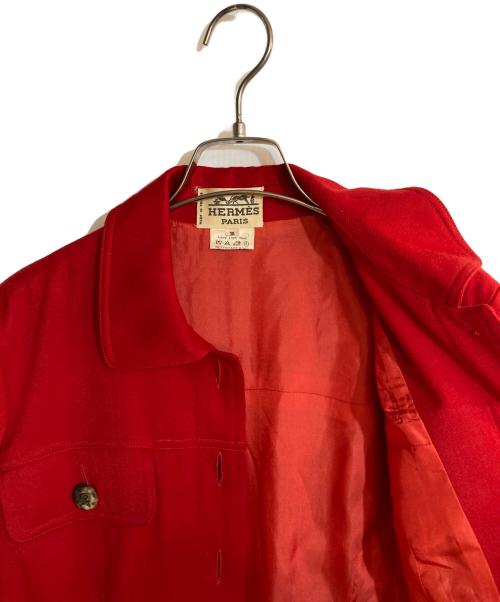 HERMES（エルメス）HERMES (エルメス) トランペットモチーフボタンワンピースコート レッド サイズ:38の古着・服飾アイテム