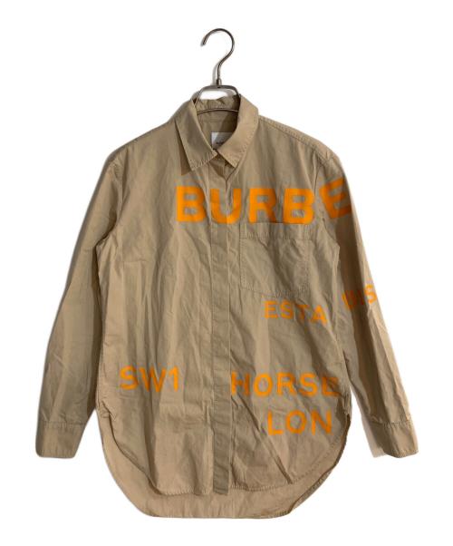BURBERRY（バーバリー）BURBERRY (バーバリー) 比翼ロゴプリントシャツ ブラウン サイズ:SIZE 34の古着・服飾アイテム