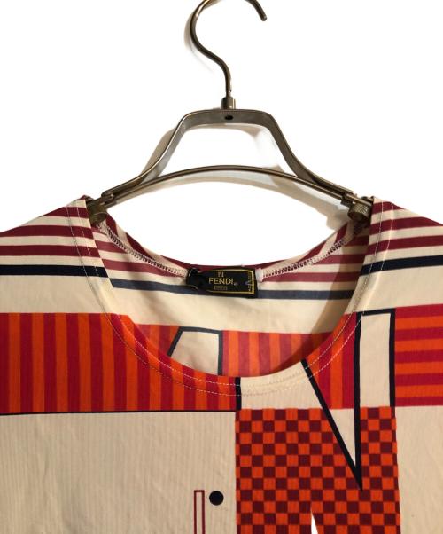 FENDI（フェンディ）FENDI (フェンディ) ロゴカットソー レッド×ホワイト サイズ:不明の古着・服飾アイテム