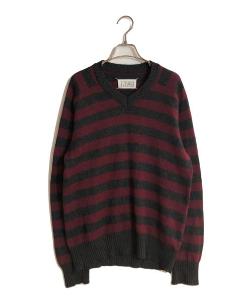 Maison Margiela（メゾンマルジェラ）Maison Margiela (メゾンマルジェラ) カシミヤVネックニット ボルドー×グレー サイズ:Ｍの古着・服飾アイテム