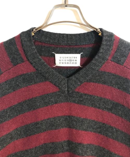 Maison Margiela（メゾンマルジェラ）Maison Margiela (メゾンマルジェラ) カシミヤVネックニット ボルドー×グレー サイズ:Ｍの古着・服飾アイテム