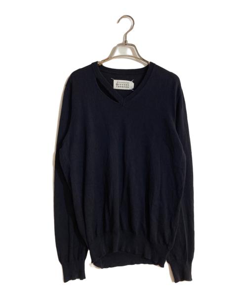 Maison Margiela（メゾンマルジェラ）Maison Margiela (メゾンマルジェラ) 09SSスラッシュドネックVネックニット ネイビー サイズ:Mの古着・服飾アイテム